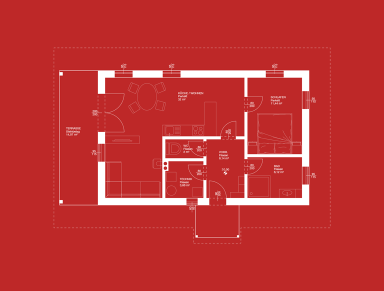 Grundriss eines Wohngebäudes.