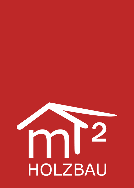 Firmenlogo des Unternehmens Mühlbacher Holzbau GmbH. Weißes Logo vor roten Hintergrund.